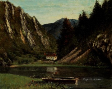 湖池の滝 Painting - レ・ドゥー・ア・ラ・メゾン・ムッシュの風景 ギュスターヴ・クールベ